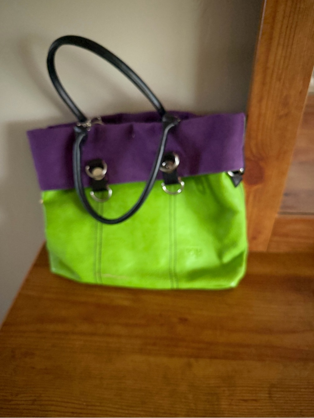 Purple and Lime Two-Tone convertible Tote Bag